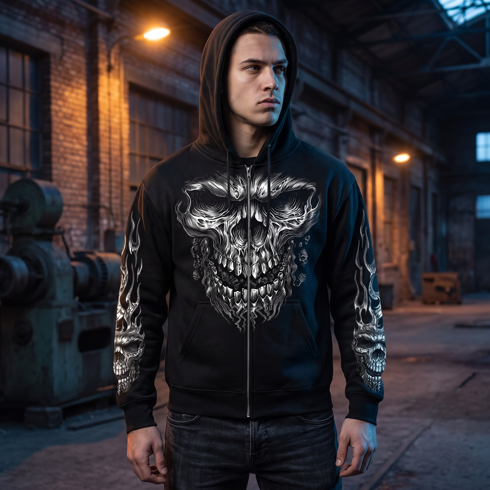 Hot Leathers GMZ4237 Men’s ‘Shredder Skull’ Black Hoodie with Zipper Closure 3